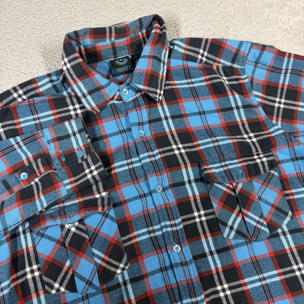 Burnside Flannel Shirt Mens Large Blue Red Plaid Long Sleeve Button Up